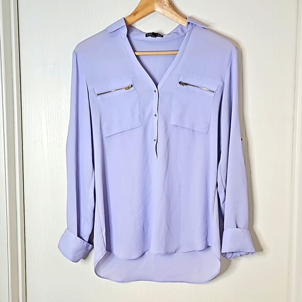 Women's Express Portofino Style Blouse - Long Sleeve - Size Small - Lilac